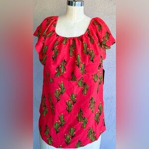 Vibrant Red Cactus Print Blouse